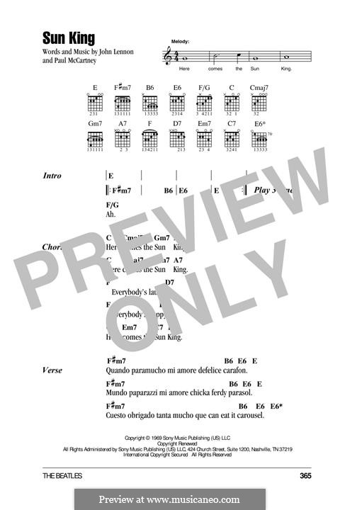 Sun King (The Beatles): Lyrics and guitar chords by John Lennon, Paul McCartney