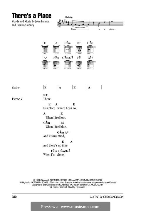 There's a Place (The Beatles): Lyrics and guitar chords by John Lennon, Paul McCartney