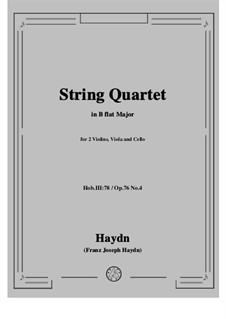 String Quartet No.63 in B Flat Major 'Sunrise', Hob.III/78 Op.76 No.4: Full score, parts by Joseph Haydn