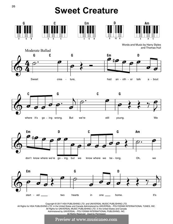 Sweet Creature: For easy piano by Tom Hull, Harry Styles