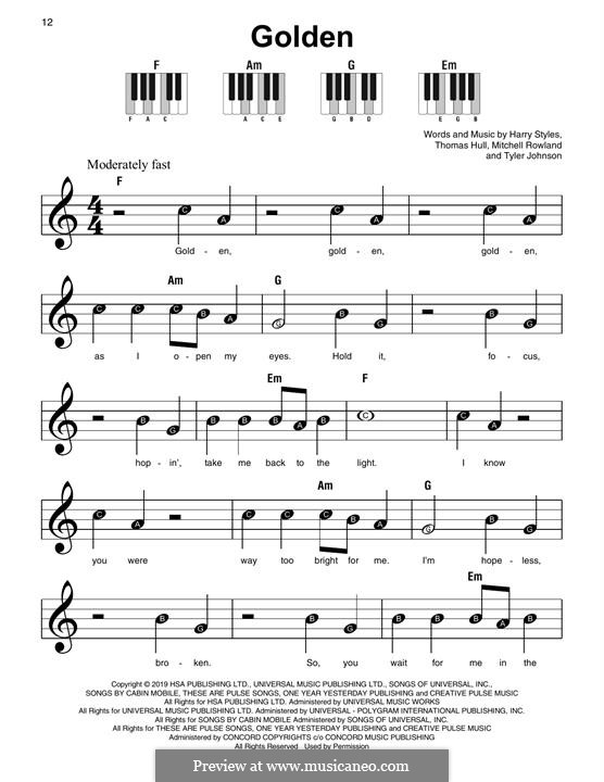 Golden (Harry Styles): For easy piano by Tom Hull, Tyler Sam Johnson, Mitch Rowland