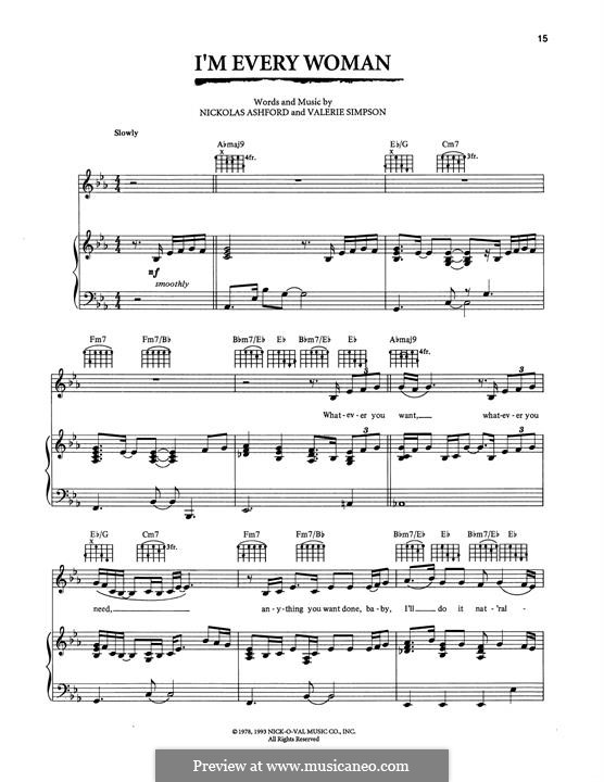I'm Every Woman (Whitney Houston): For voice and piano (or guitar) by Nicholas Ashford, Valerie Simpson