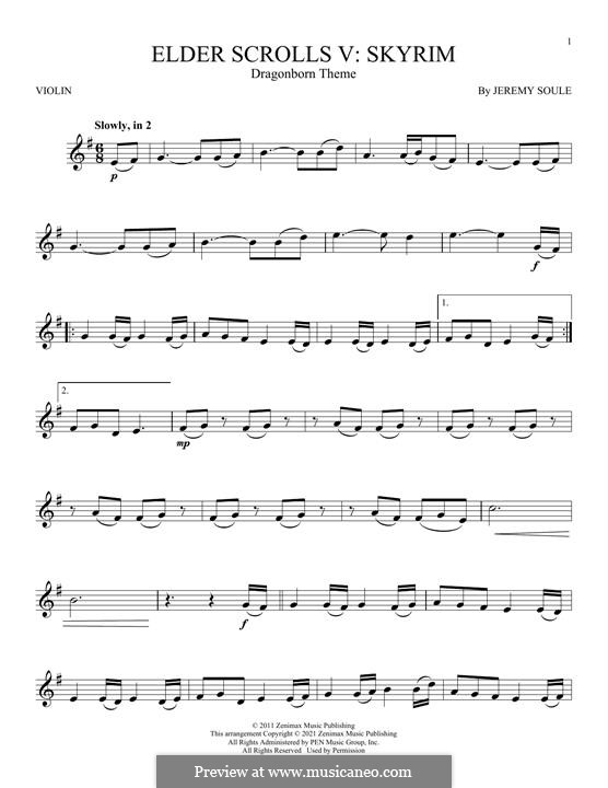 Dragonborn (Skyrim Theme): For violin by Jeremy Soule