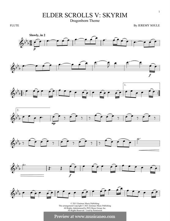Dragonborn (Skyrim Theme): For flute by Jeremy Soule