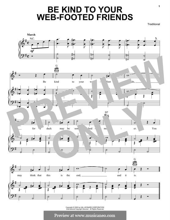 Be Kind to Your Web-Footed Friends: For voice and piano (or guitar) by folklore