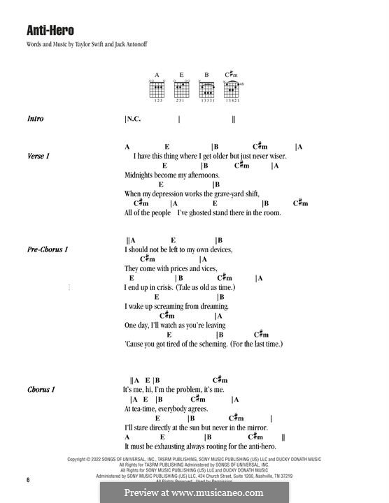 Anti-Hero (Taylor Swift): Lyrics and guitar chords by Jack Antonoff