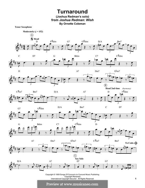 Turnaround: For tenor saxophone by Ornette Coleman