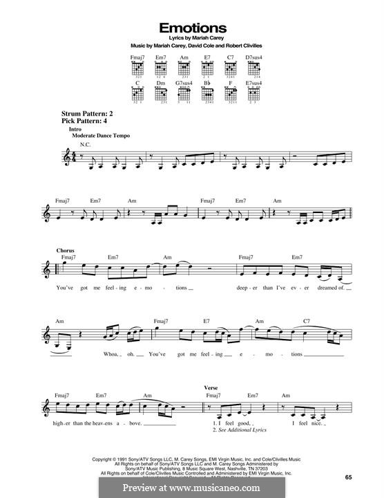 Emotions: For guitar by David Cole, Mariah Carey, Robert Clivilles