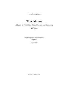 Canonical Adagio for Two Basset Horns and Bassoon in F Major, K.410: Version for piano, tbpt51 by Wolfgang Amadeus Mozart