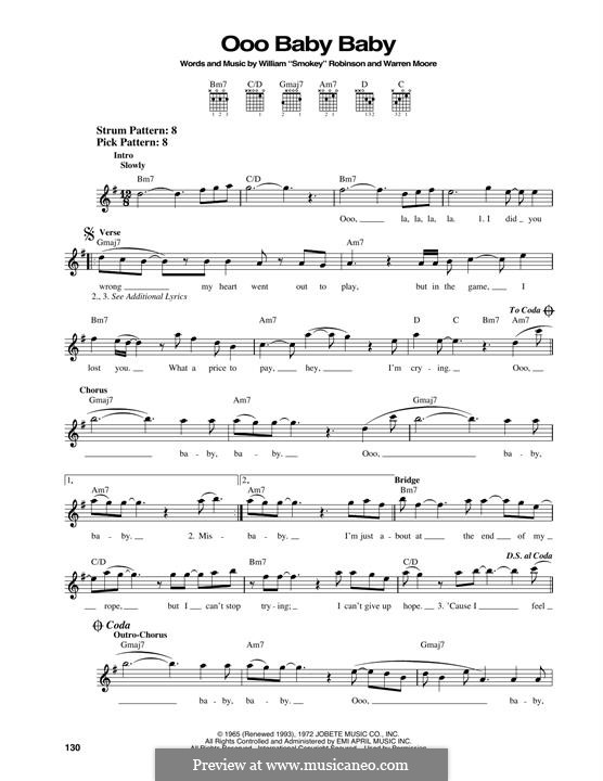 Ooo Baby Baby (The Miracles): For guitar by Smokey Robinson, Warren Moore
