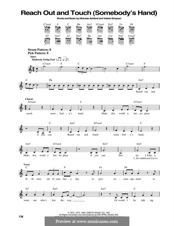 Reach Out and Touch (Somebody's Hand): For guitar by Nicholas Ashford, Valerie Simpson