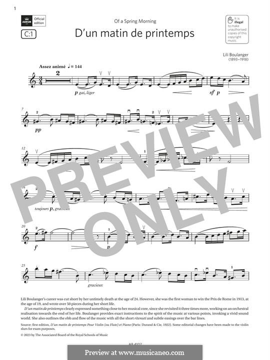 D'un matin de printemps: For violin by Lili Boulanger
