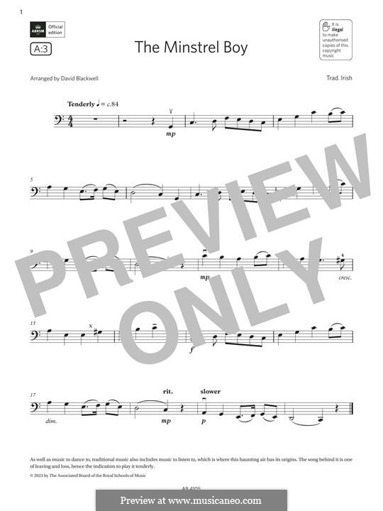 The Minstrel Boy (printable score): For cello by folklore