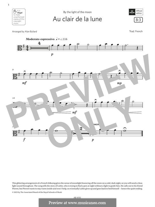 Au Claire de la Lune: For viola by folklore