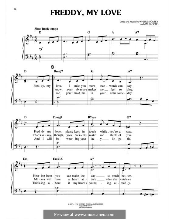 Freddy, My Love: For piano by Jim Jacobs, Warren Casey
