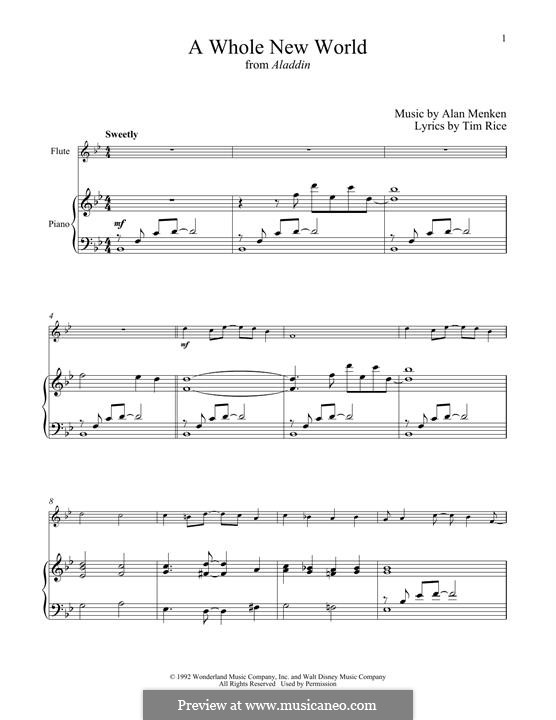 Instrument version: For flute and piano by Alan Menken