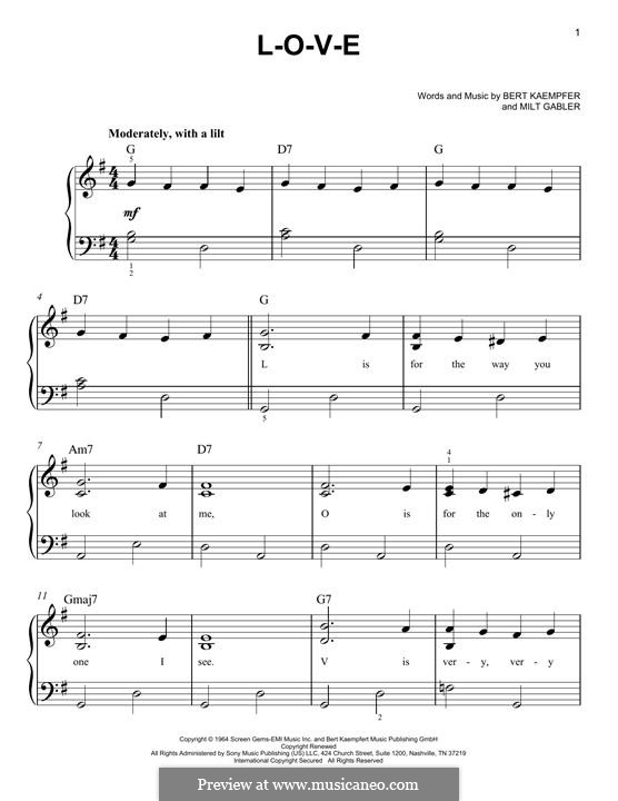 L-O-V-E (Nat King Cole): For piano by Bert Kaempfert, Milt Gabler