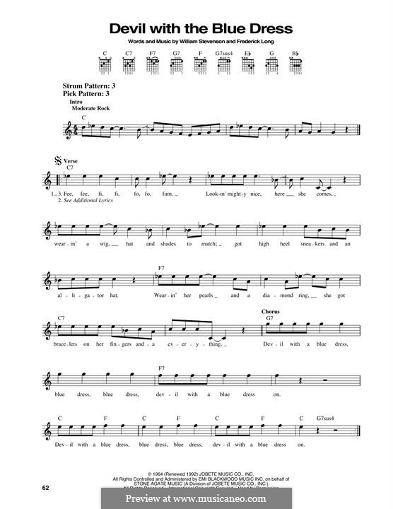 Devil with the Blue Dress (Mitch Ryder): For guitar by Frederick Long, William Stevenson