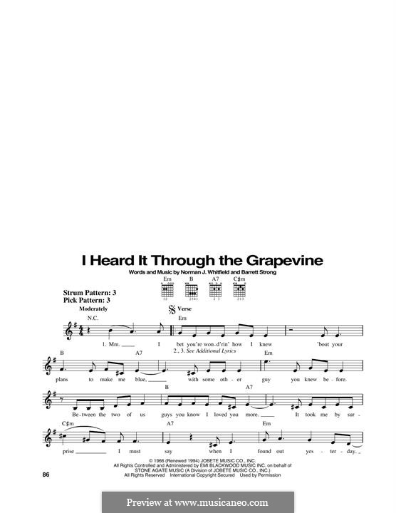 I Heard it Through the Grapevine: For guitar by Barrett Strong, Norman J. Whitfield