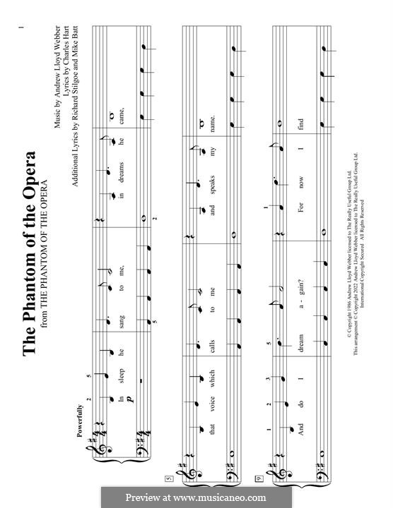 The Phantom of the Opera: For piano by Andrew Lloyd Webber