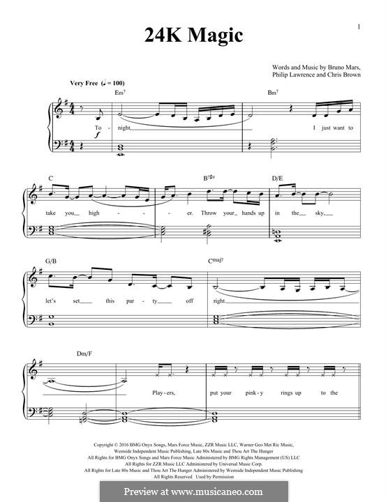 24K Magic: For piano by Christopher Brown, Bruno Mars, Philip Lawrence