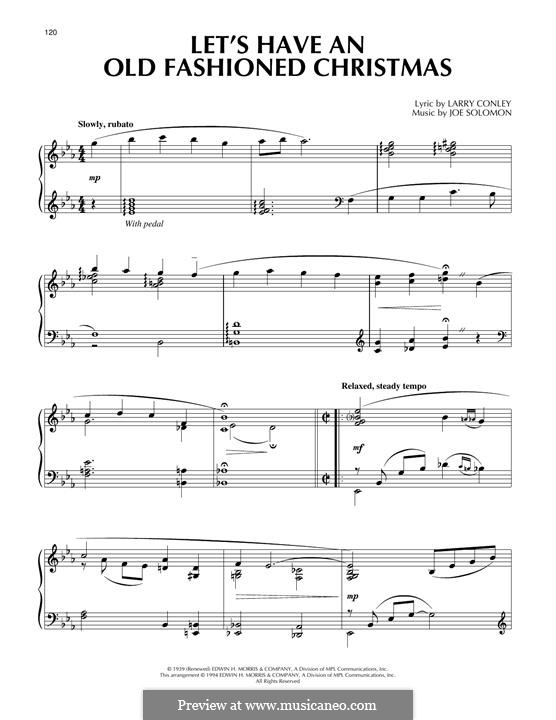 Let's Have an Old Fashioned Christmas (Larry Conley): For piano by Joe Solomon