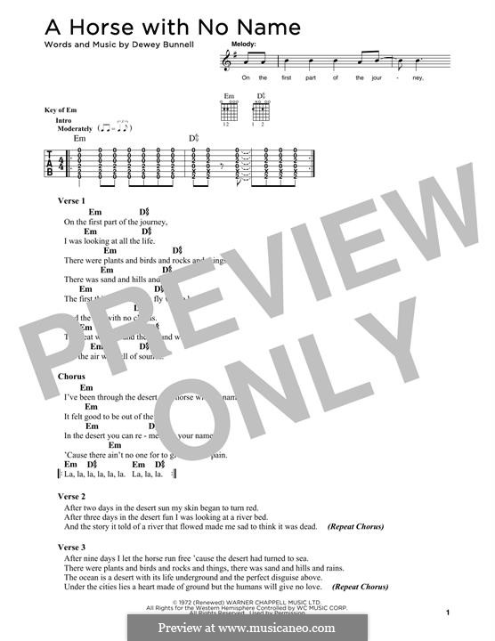 A Horse with No Name (America): For guitar by Dewey Bunnell