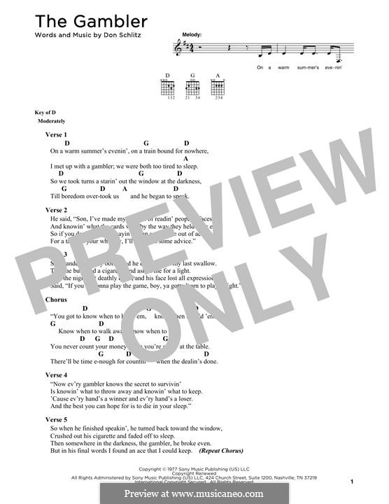 The Gambler (Kenny Rogers): For guitar by Don Schlitz