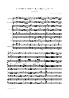 Concerto for Two Violins and Strings No.8 in A Minor, RV 522: Score, parts by Antonio Vivaldi