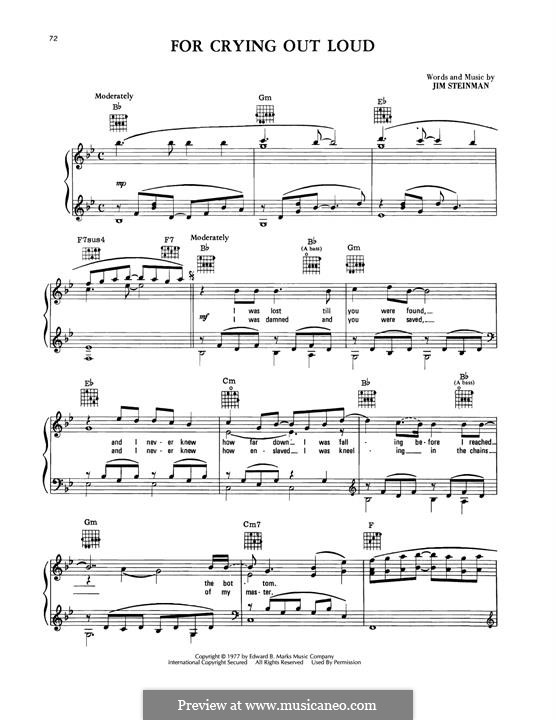For Crying Out Loud (Meat Loaf) by J. Steinman sheet music on MusicaNeo