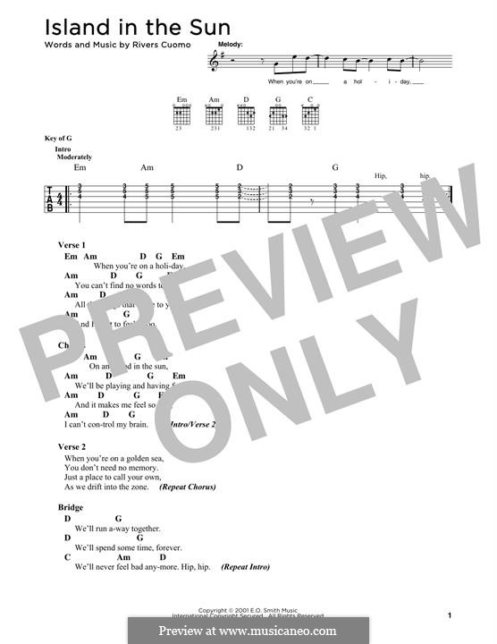 Island in the Sun (Weezer): Lyrics and guitar chords by Rivers Cuomo