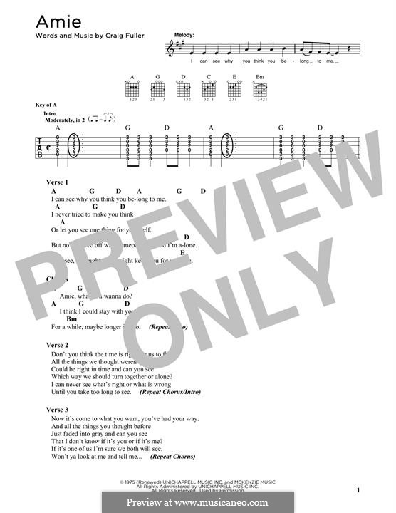 Amie (Pure Prairie League): Lyrics and guitar chords by Craig Fuller