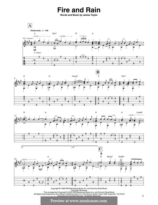 Fire and Rain: For guitar by James Taylor