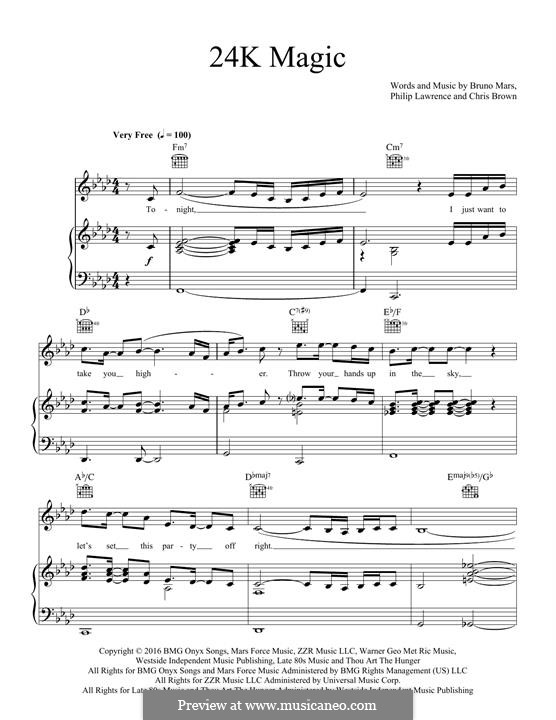 24K Magic: For voice and piano (or guitar) by Christopher Brown, Bruno Mars, Philip Lawrence