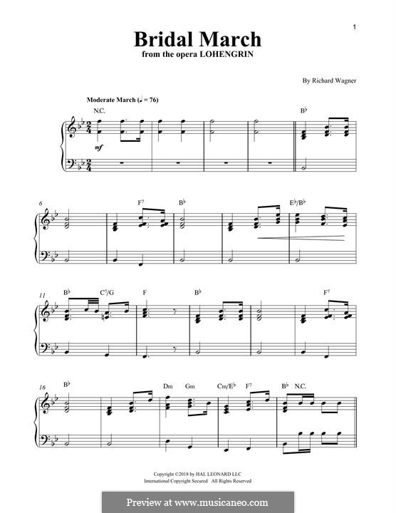 Bridal Chorus, for Piano: For a single performer by Richard Wagner