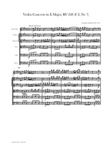 Concerto for Violin, Strings and Cembalo in E Major, RV 268: Score, parts by Antonio Vivaldi