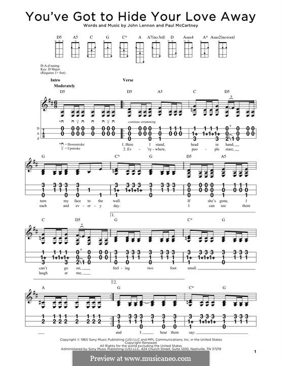 You've Got To Hide Your Love Away sheet music (intermediate) for piano solo  (chords, lyrics, melody)