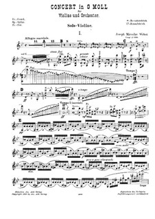 Concerto for Violin and Orchestra in G Minor: Arrangement for violin and piano – solo part by Joseph Miroslav Weber