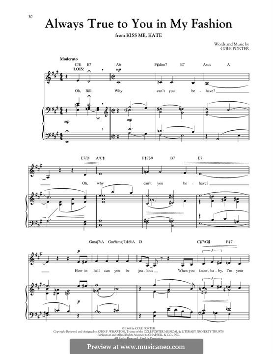Always True to You in My Fashion: For voice and piano by Cole Porter