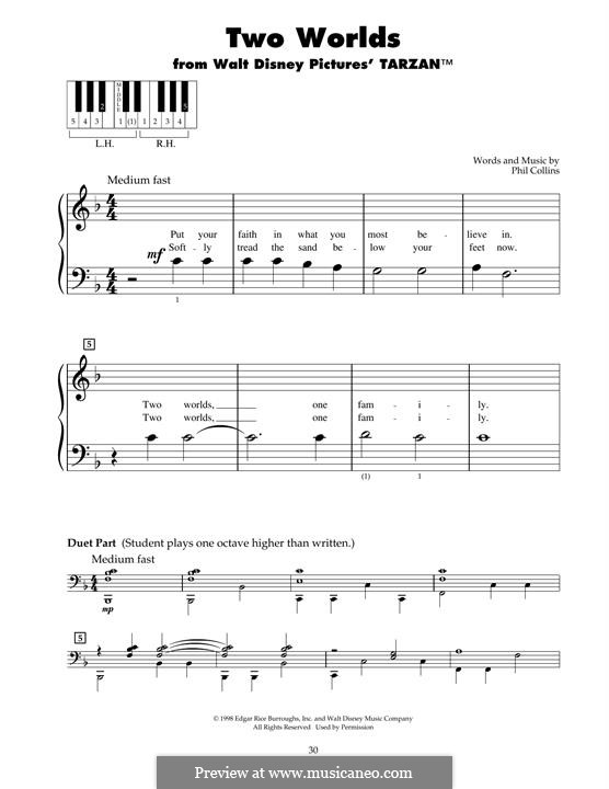 Two Worlds (from Walt Disney's Tarzan): For piano by Phil Collins