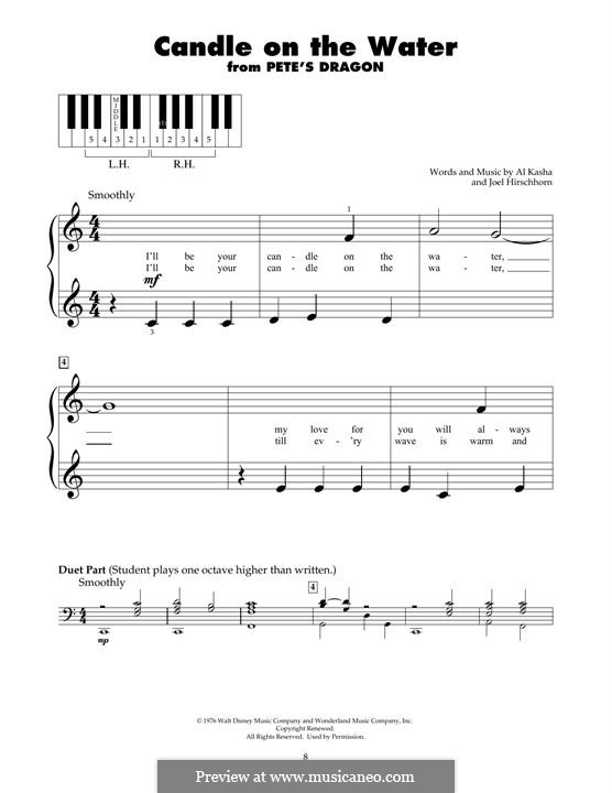 Candle on the Water (from Walt Disney's Pete's Dragon): For piano by Al Kasha, Joel Hirschhorn