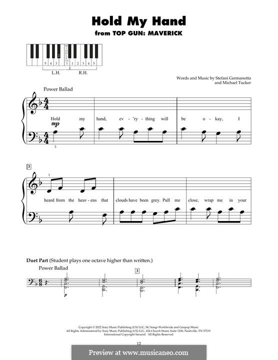 Hold My Hand (from Top Gun: Maverick) Lady Gaga: For piano by Stefani Germanotta, Michael Tucker