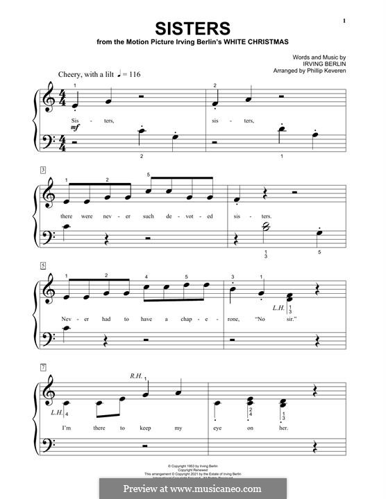 Sisters (from White Christmas): For piano by Irving Berlin