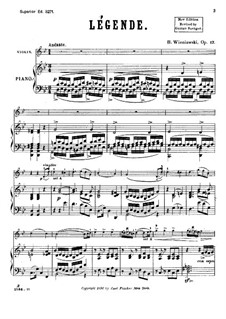 Legend for Violin and Piano, Op.17: Score, solo part by Henryk Wieniawski
