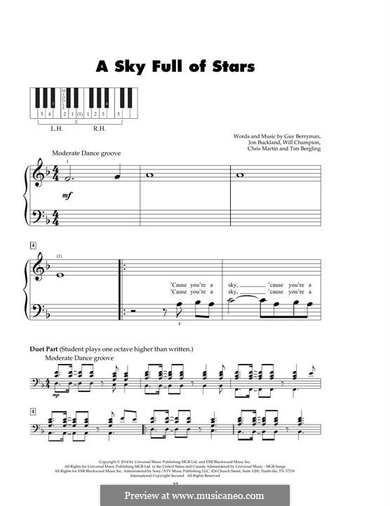 A Sky Full of Stars (Coldplay): For piano by Chris Martin, Guy Berryman, Jonny Buckland, Avicii, Will Champion