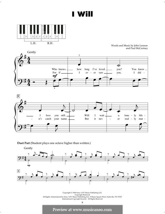 I Will (The Beatles): For piano by John Lennon, Paul McCartney