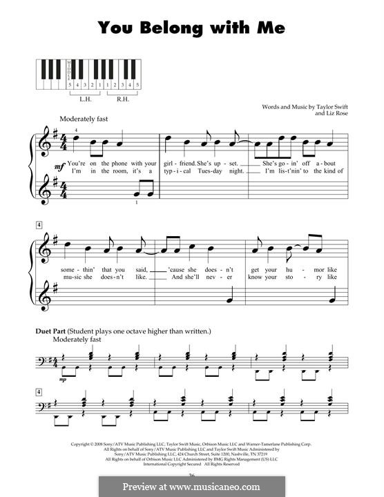You Belong with Me (Taylor Swift): For piano by Liz Rose