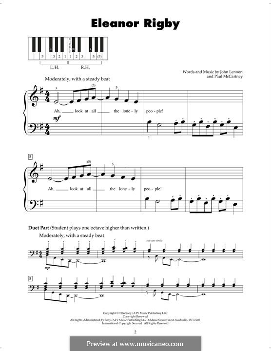 Piano version: For a single performer by John Lennon, Paul McCartney