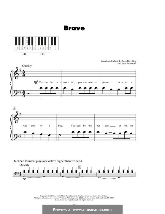 Brave: For piano by Sara Bareilles, Jack Antonoff