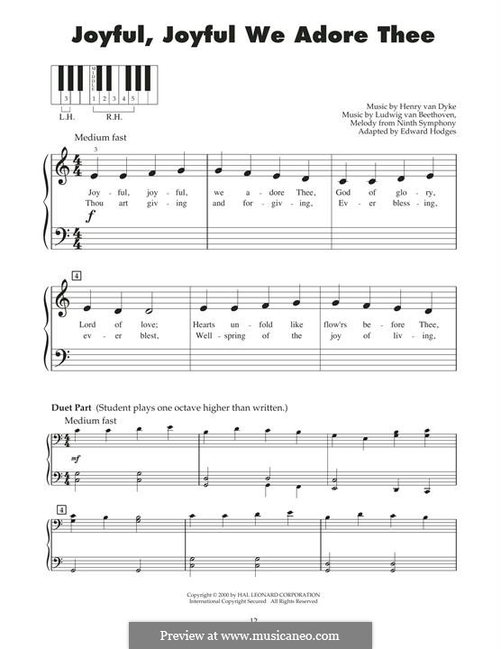 Ode to Joy, for Piano: For a single performer by Ludwig van Beethoven